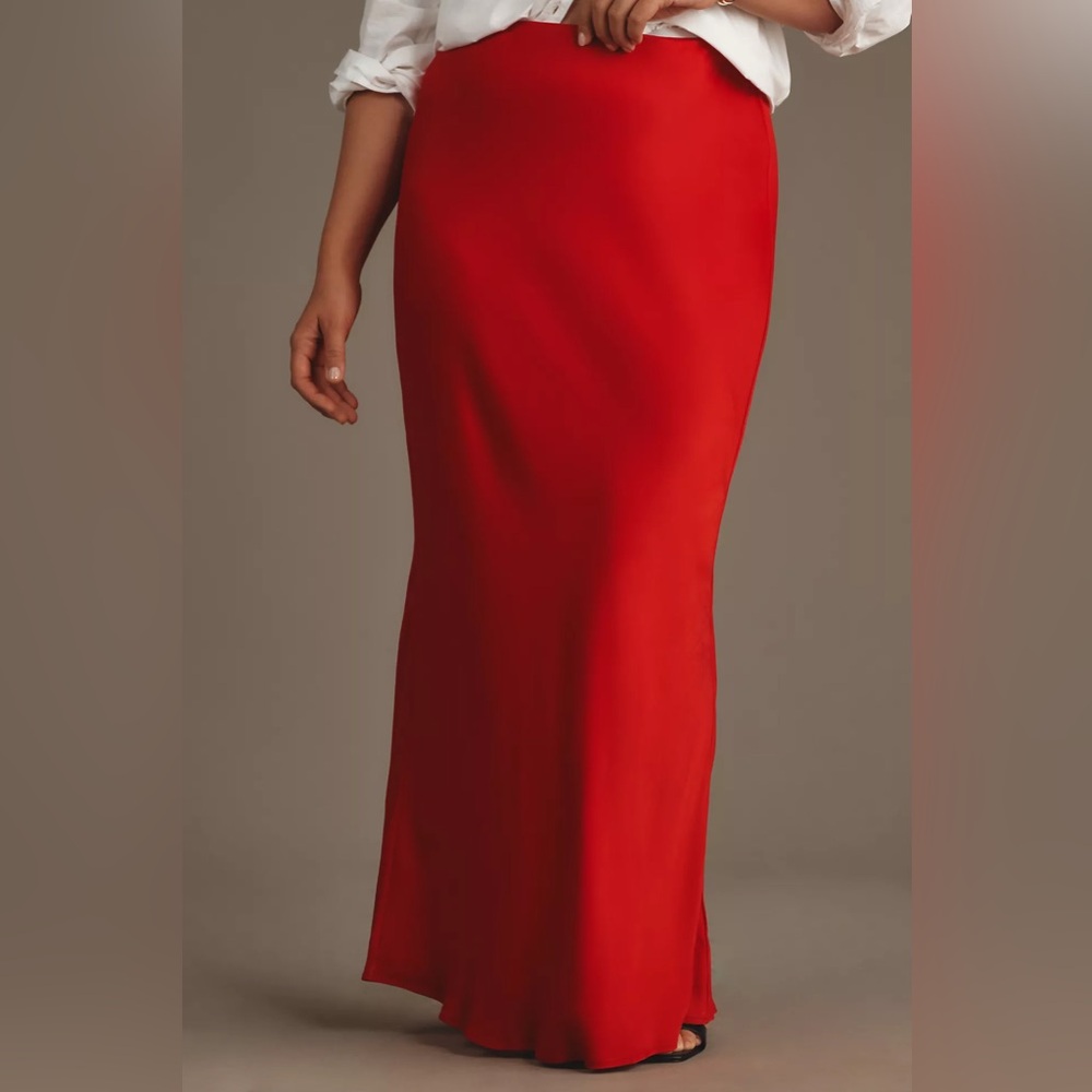 Anthropologie Red Satin Tilda Skirt - Picture 2 of 10